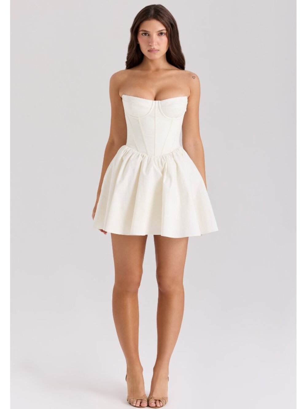 House of CB Kristiana Ivory Cotton Strapless Corset Mini Dress -Bigger Cup D-E